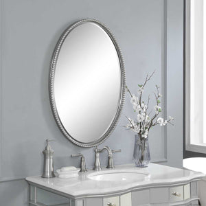 Sherise Oval Mirror, Nickel - elegant mirror for adding style and light to any room | Image 4 | InSTYLE Home & Rugs