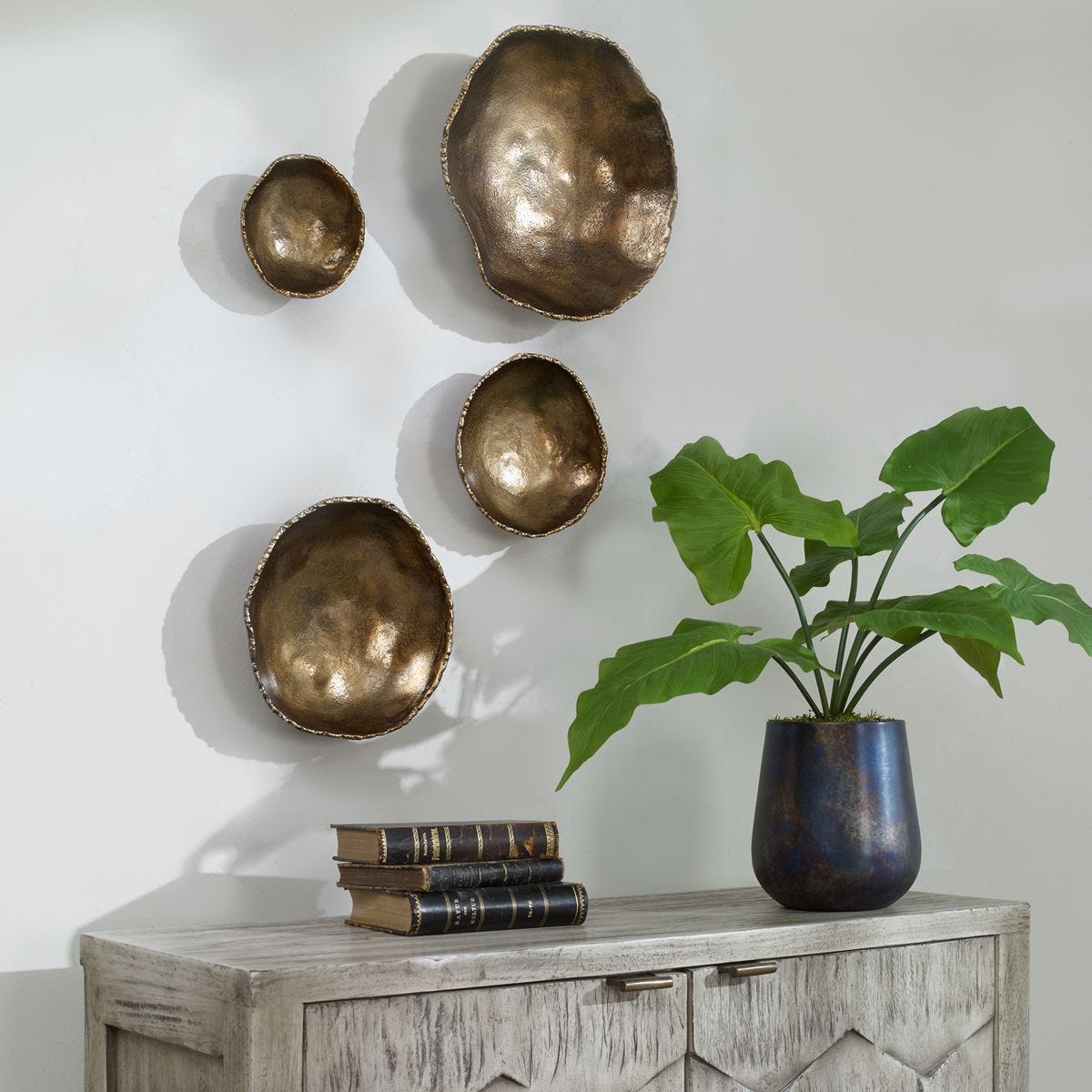 Lucky Coins Indoor-Outdoor Metal Wall Decor, Brass, S/4 - from framed art to mirrors, create a focal point in any room | Image 1 | InSTYLE Home & Rugs
