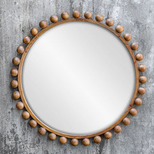 Cyra Wood Round Mirror, Walnut - perfect for enhancing light and creating a sense of space | Image 5 | InSTYLE Home & Rugs