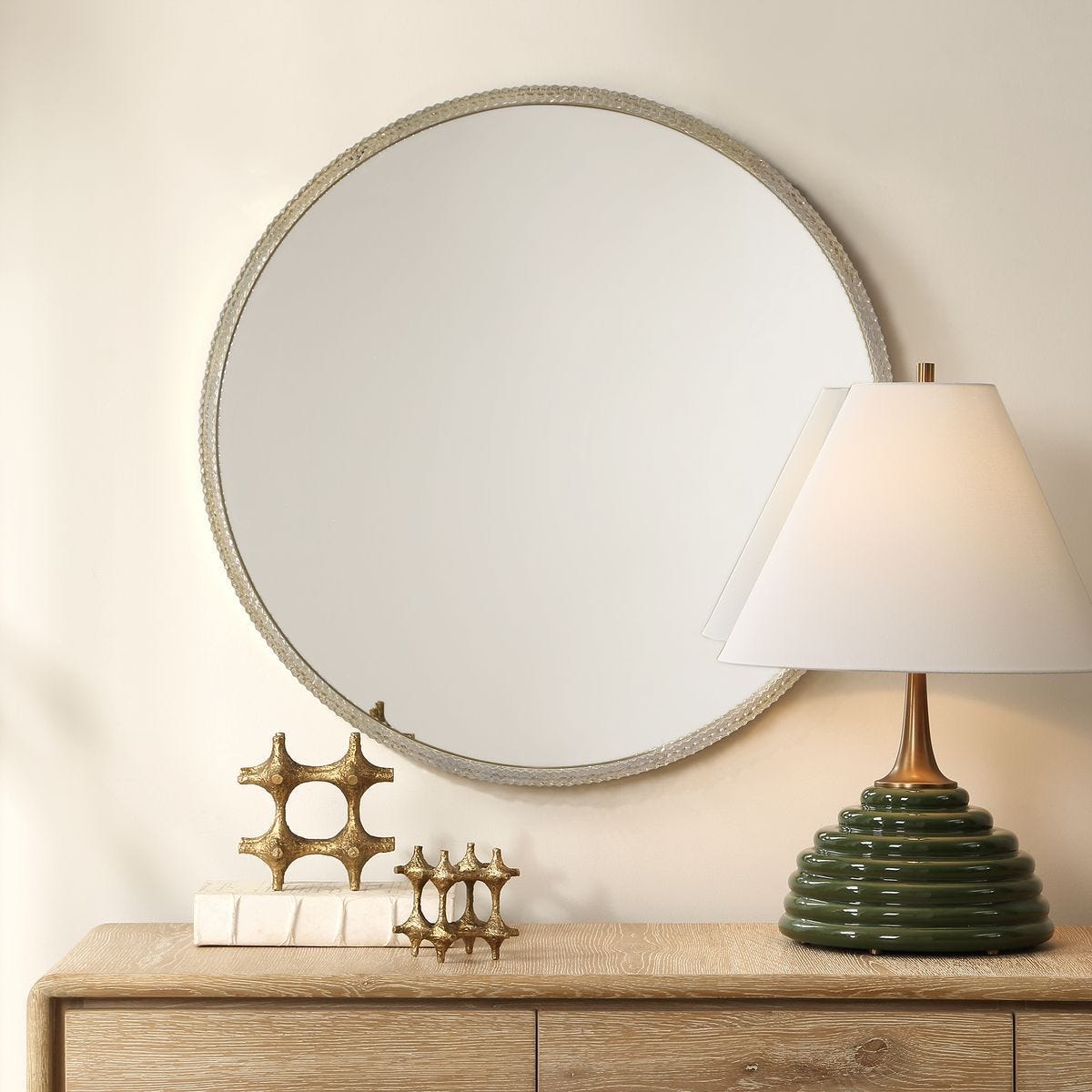 Break The Ice Round Mirror - perfect for enhancing light and creating a sense of space | Image 1 | InSTYLE Home & Rugs