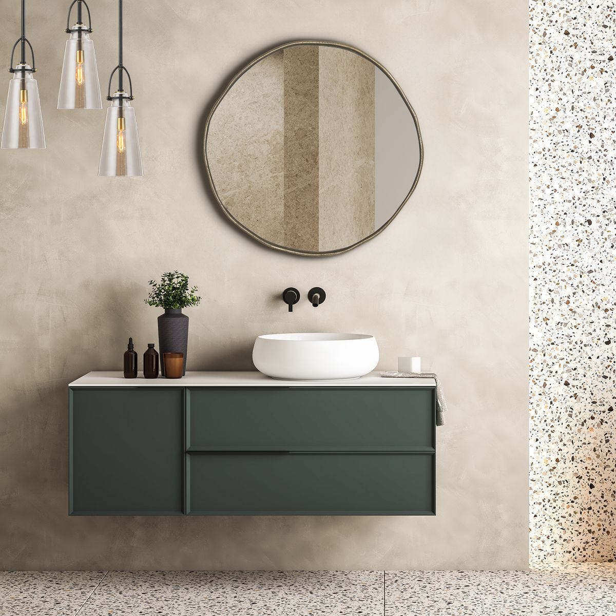Lowen Round Mirror, Brass - modern mirror with sleek design for contemporary interiors | Image 1 | InSTYLE Home & Rugs