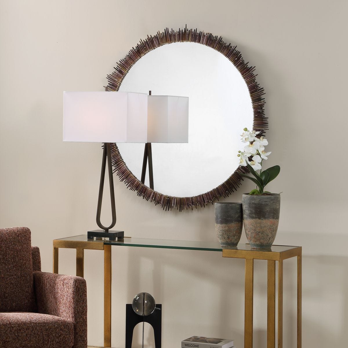 Tiger Sea Urchin Round Mirror - full-length mirror for creating the illusion of space and light | Image 1 | InSTYLE Home & Rugs