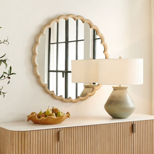 Cerrito Round Mirror, Burnished Ivory - modern mirror with sleek design for contemporary interiors | Image 3 | InSTYLE Home & Rugs