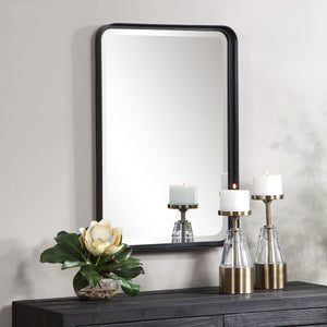 Crofton Vanity Mirror, Black - elegant mirror for adding style and light to any room | Image 5 | InSTYLE Home & Rugs