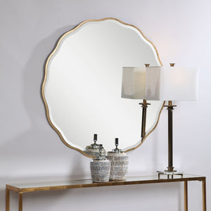 Aneta Round Mirror, Gold - modern mirror with sleek design for contemporary interiors | Image 5 | InSTYLE Home & Rugs