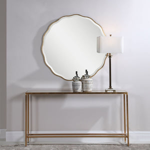 Aneta Round Mirror, Gold - modern mirror with sleek design for contemporary interiors | Image 3 | InSTYLE Home & Rugs
