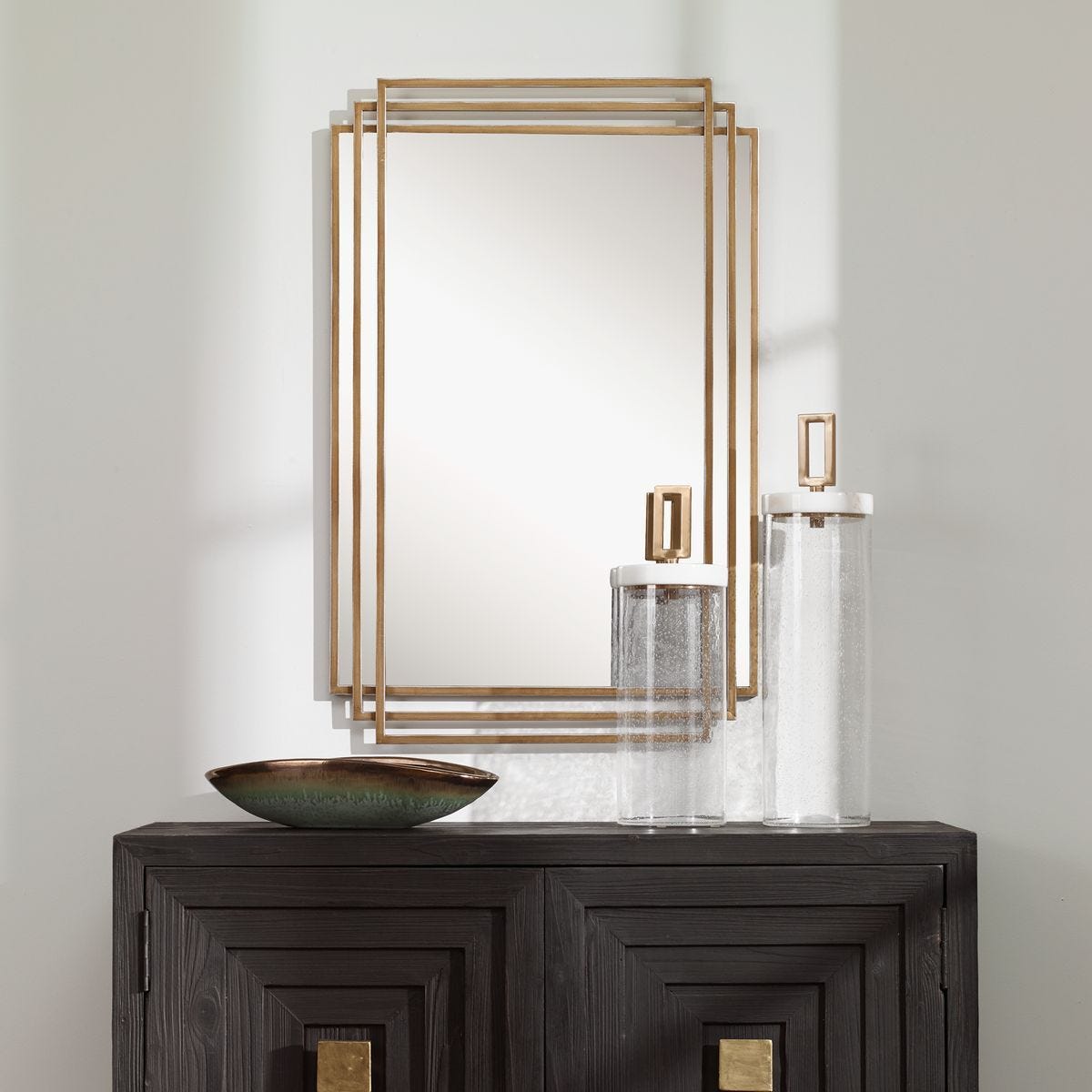 Amherst Mirror, Gold - modern mirror with sleek design for contemporary interiors | Image 1 | InSTYLE Home & Rugs