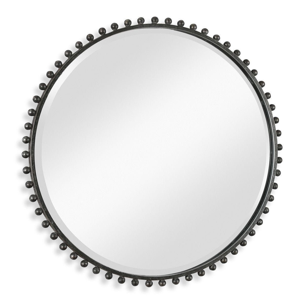 Taza Round Mirror, Distressed Black - modern mirror with sleek design for contemporary interiors | Image 2 | InSTYLE Home & Rugs