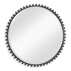 Taza Round Mirror, Distressed Black - modern mirror with sleek design for contemporary interiors | Image 2 | InSTYLE Home & Rugs