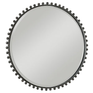Taza Round Mirror, Distressed Black - modern mirror with sleek design for contemporary interiors | Image 3 | InSTYLE Home & Rugs