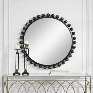Cyra Round Mirror, Black - full-length mirror for creating the illusion of space and light | Image 3 | InSTYLE Home & Rugs