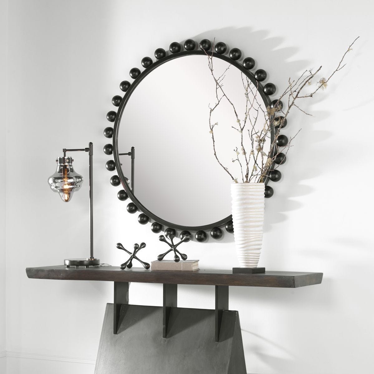 Cyra Round Mirror, Black - full-length mirror for creating the illusion of space and light | Image 1 | InSTYLE Home & Rugs