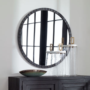 Dandridge Round Mirror, Black - modern mirror with sleek design for contemporary interiors | Image 3 | InSTYLE Home & Rugs