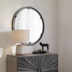 Cashel Round Mirror - modern mirror with sleek design for contemporary interiors | Image 5 | InSTYLE Home & Rugs