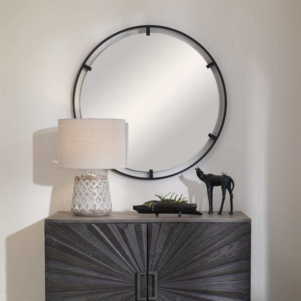 Cashel Round Mirror - modern mirror with sleek design for contemporary interiors | Image 1 | InSTYLE Home & Rugs