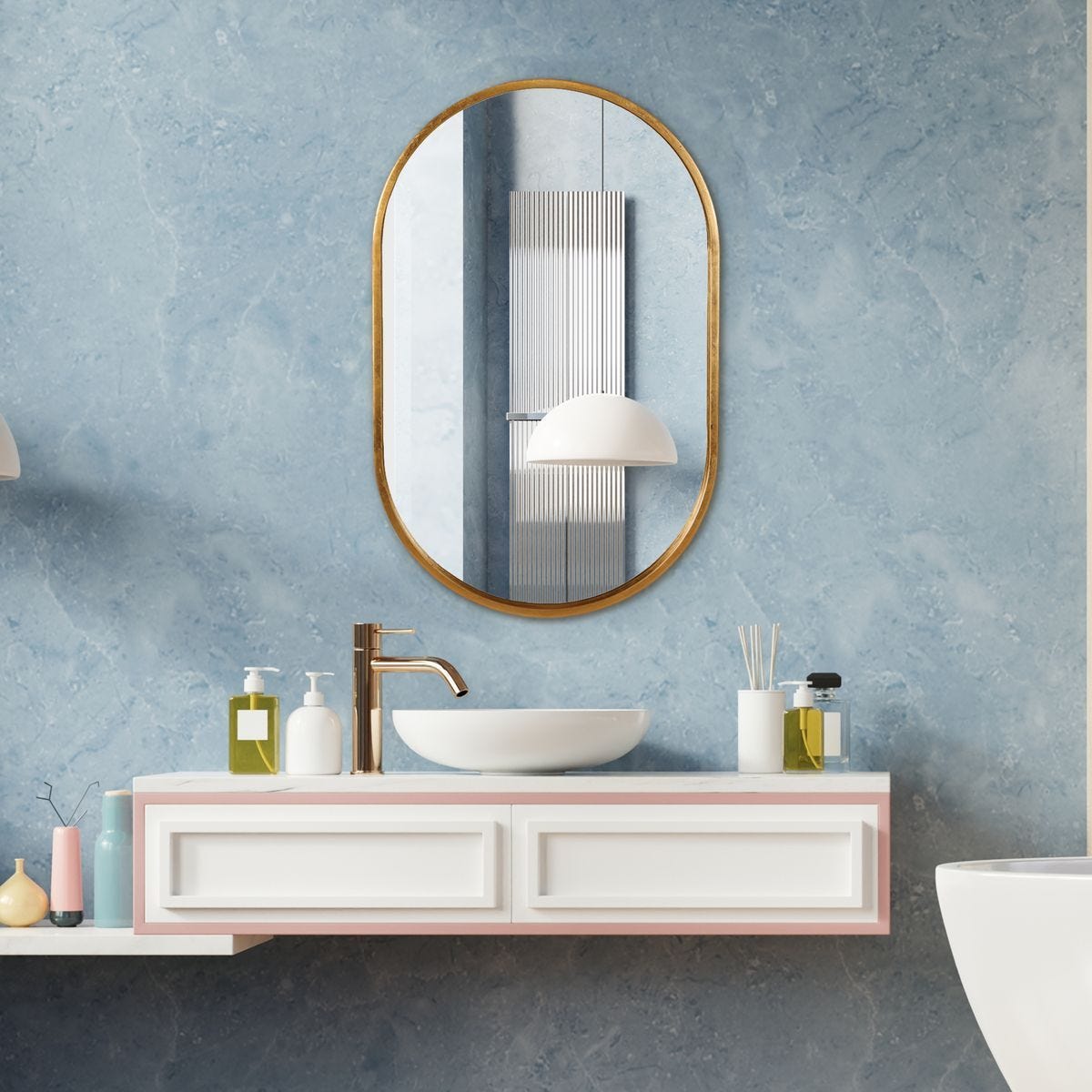 Varina Oval Mirror, Gold - modern mirror with sleek design for contemporary interiors | Image 1 | InSTYLE Home & Rugs