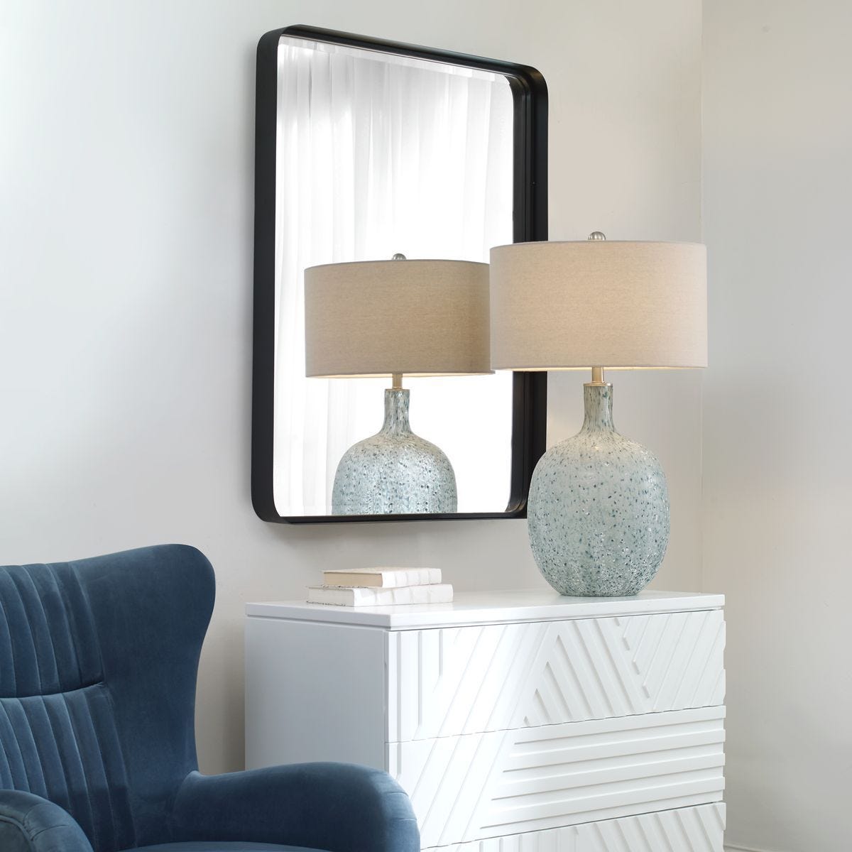 Crofton Large Mirror, Black - modern mirror with sleek design for contemporary interiors | Image 1 | InSTYLE Home & Rugs