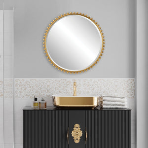 Taza Round Mirror, Gold - elegant mirror for adding style and light to any room | Image 5 | InSTYLE Home & Rugs
