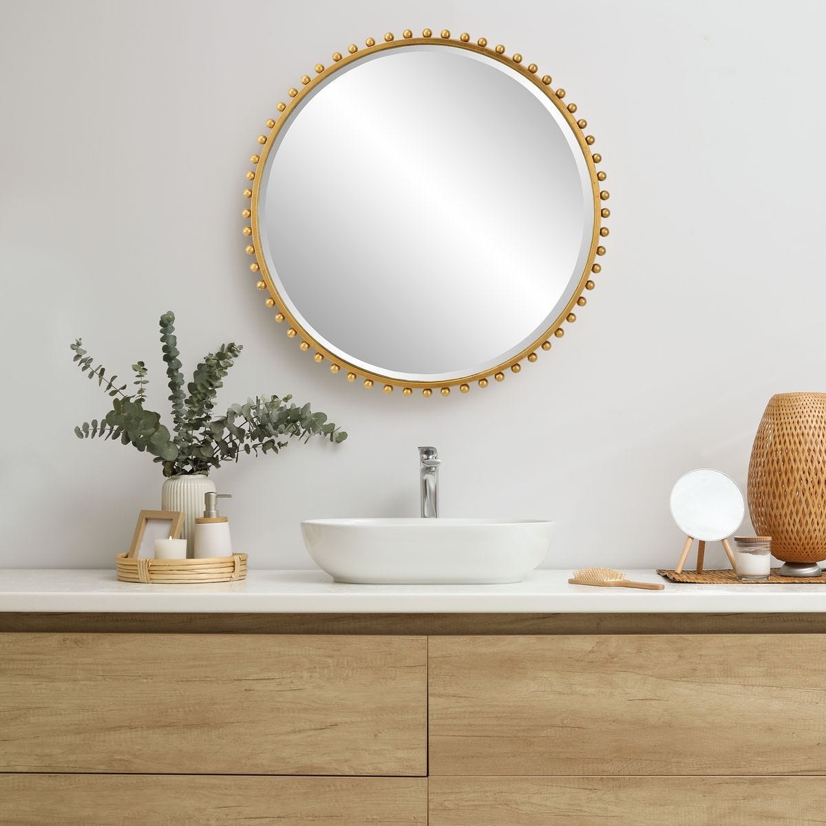Taza Round Mirror, Gold - elegant mirror for adding style and light to any room | Image 1 | InSTYLE Home & Rugs