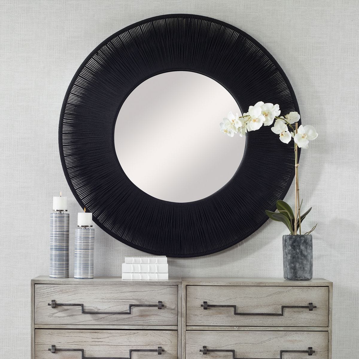 Sailor's Knot Round Mirror, Black - full-length mirror for creating the illusion of space and light | Image 1 | InSTYLE Home & Rugs