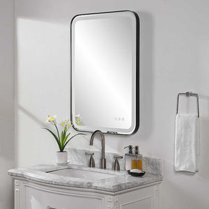 Crofton Lighted Vanity Mirror, Black - modern mirror with sleek design for contemporary interiors | Image 8 | InSTYLE Home & Rugs