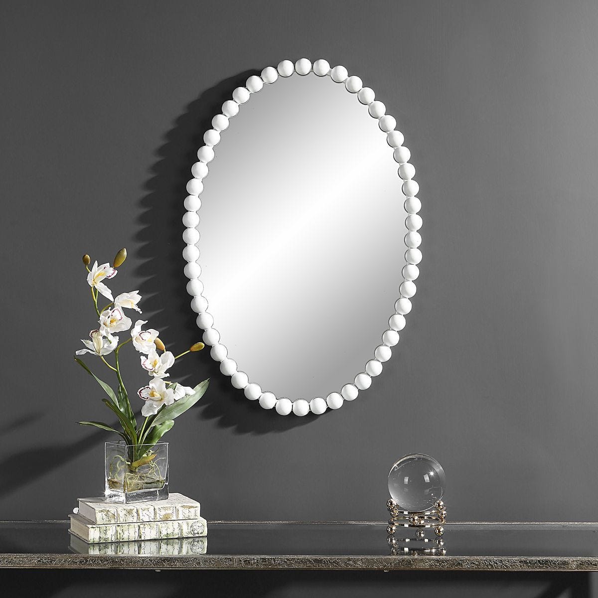 Serna Oval Mirror, White - elegant mirror for adding style and light to any room | Image 1 | InSTYLE Home & Rugs