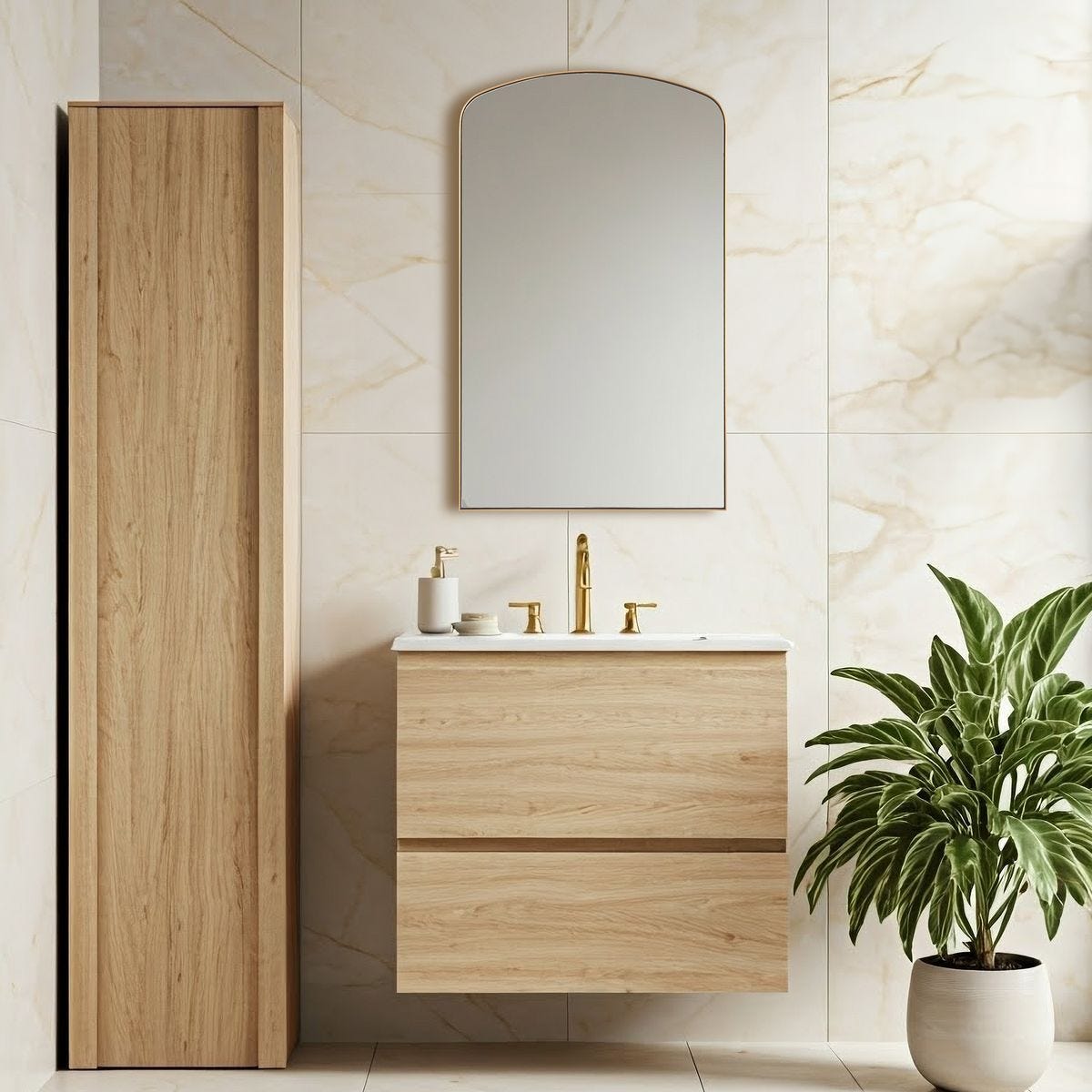 Tordera Arch Mirror, Brass - elegant mirror for adding style and light to any room | Image 1 | InSTYLE Home & Rugs