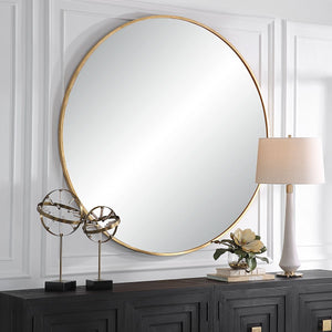 Junius Large Round Mirror, Gold - full-length mirror for creating the illusion of space and light | Image 3 | InSTYLE Home & Rugs