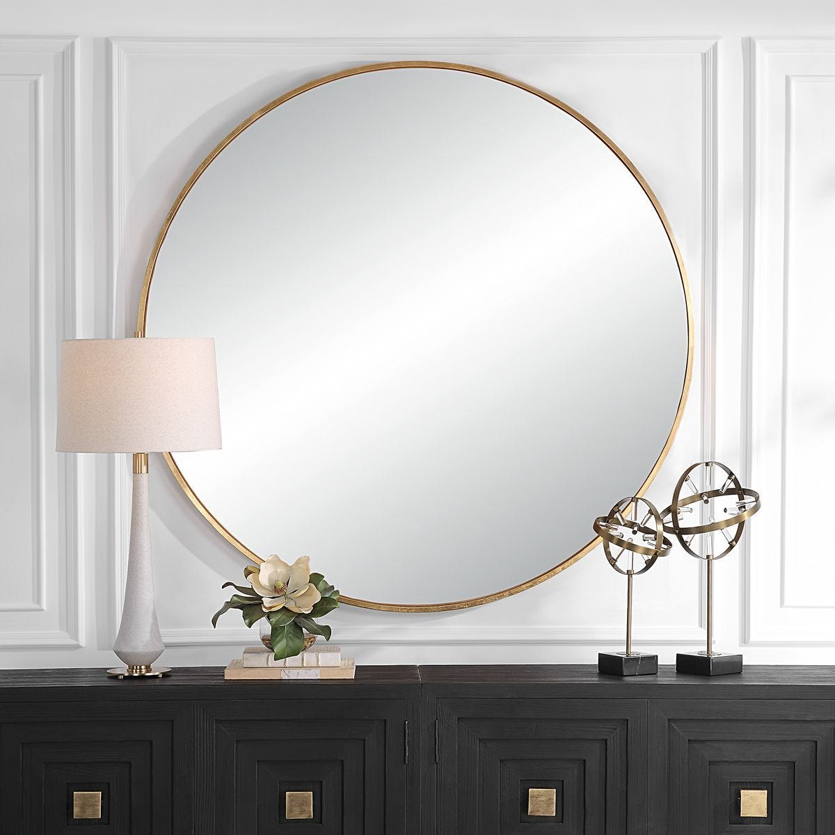 Junius Large Round Mirror, Gold - full-length mirror for creating the illusion of space and light | Image 1 | InSTYLE Home & Rugs