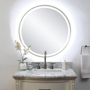 Crofton Lighted Round Mirror, Brass - elegant mirror for adding style and light to any room | Image 3 | InSTYLE Home & Rugs