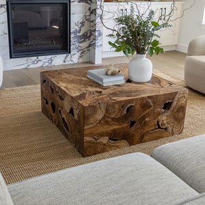 Natura Flow Square Coffee Table — Reclaimed Teak Root - one-of-a-kind square coffee table carved from teak root | Image 3 | InSTYLE Home & Rugs