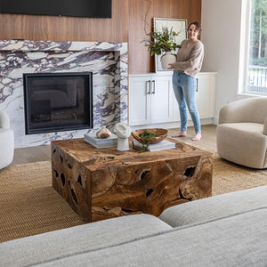 Natura Flow Square Coffee Table — Reclaimed Teak Root - one-of-a-kind square coffee table carved from teak root | Image 2 | InSTYLE Home & Rugs
