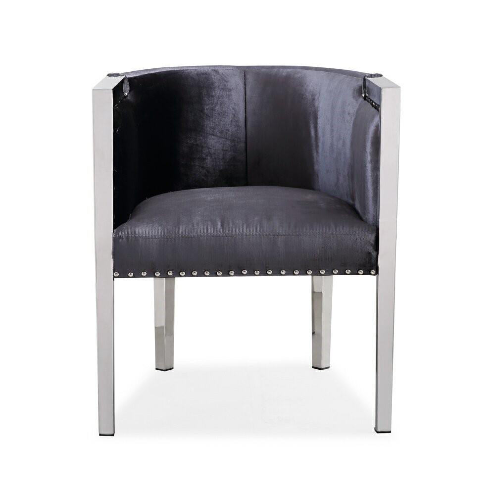 ELVIS Accent Chair GY-AC-7988 Stainless Steel legs Charcoal Velvet - compact accent chair for adding personality to any room | Image 2 | InSTYLE Home & Rugs