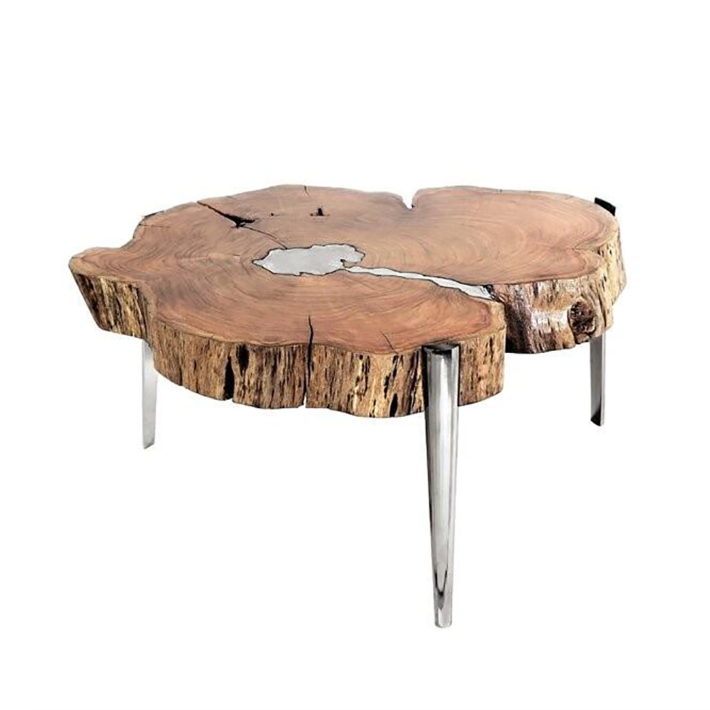 AKIS Coffee Table XC-4255XL Natural Wood w/ Aluminum fill - perfect for holding drinks, decor, or lamps | Image 2 | InSTYLE Home & Rugs