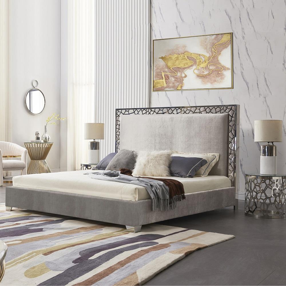 WELLINGTON KING BED GY-BED-8503K E-Grey Velvet - comfortable bed for restful sleep | Image 1 | InSTYLE Home & Rugs