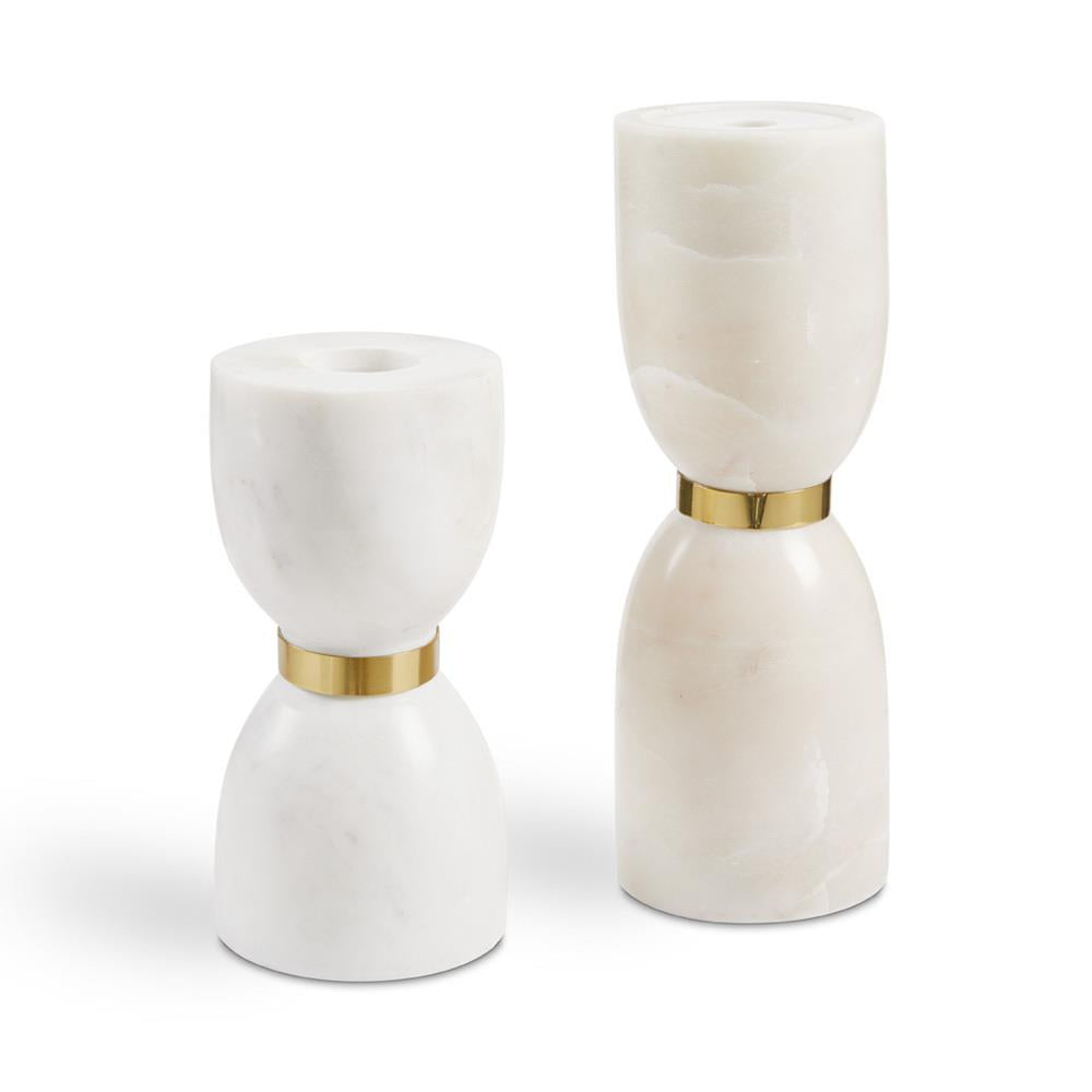 White Marble and Gold Tea Light Large (Set of 2) - from wall art to decorative accessories, we have it all | Image 1 | InSTYLE Home & Rugs