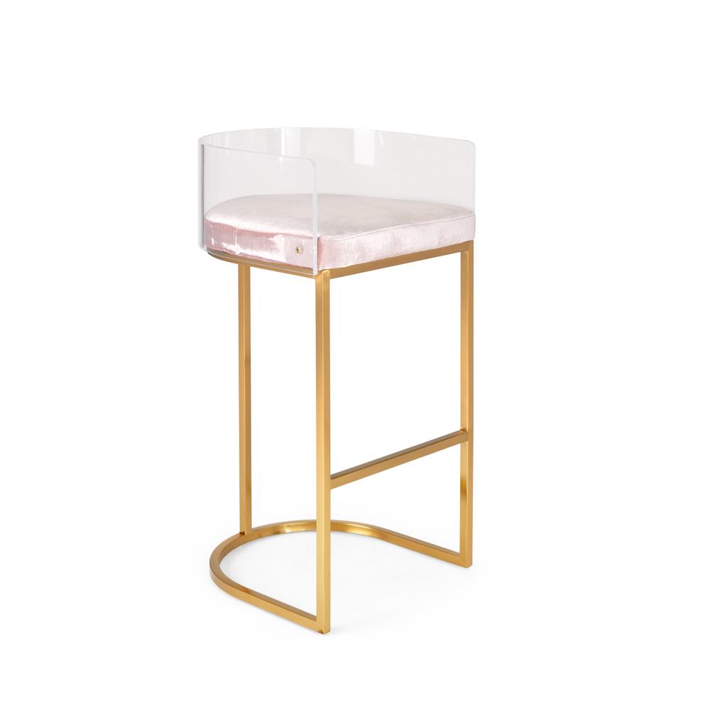 LUCCA Acrylic Bar Stool GY-BAR-8529G E-Pink Velvet color Brushed Gold finish - compact and stylish design | Image 1 | InSTYLE Home & Rugs