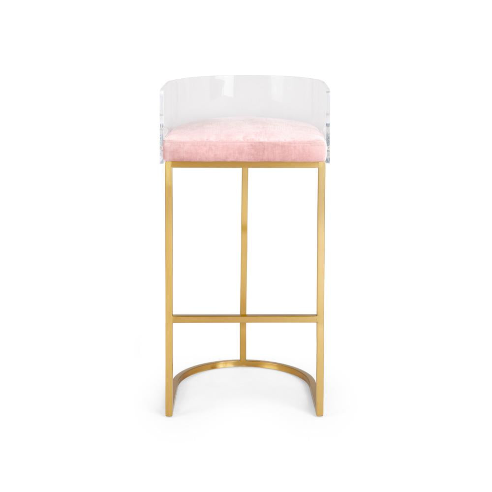 LUCCA Acrylic Bar Stool GY-BAR-8529G E-Pink Velvet color Brushed Gold finish - compact and stylish design | Image 2 | InSTYLE Home & Rugs