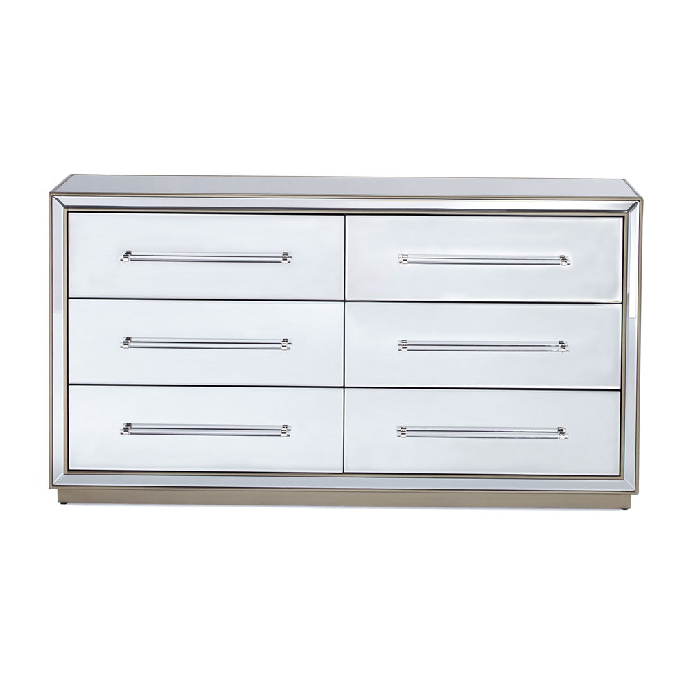Mirrored 6 drawers chest GY-LG137-6 Antique Gold paint Frame grey mirror/soft closing rails - elegant drawers chest with ample space for clothes and accessories | Image 2 | InSTYLE Home & Rugs