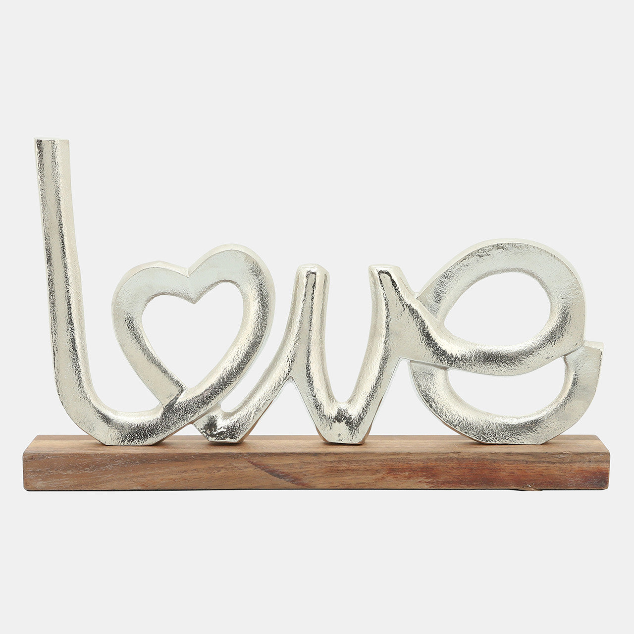 Love On Wood Base, Silver - modern accessories for a personalized living space | Image 1 | InSTYLE Home & Rugs