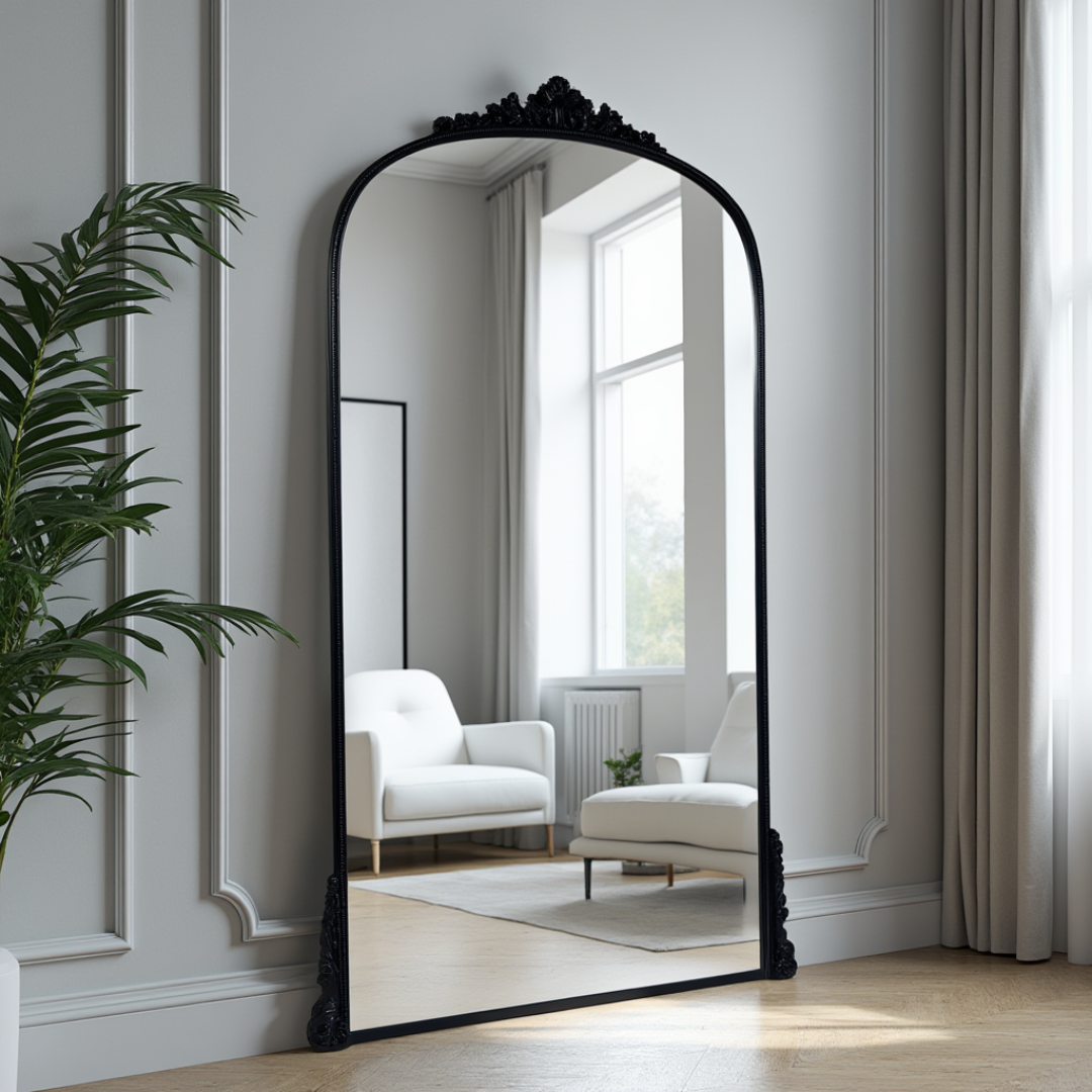 Lorraine Floor Mirror-Matte Black Frame - elegant and functional accent pieces for any room | Image 1 | InSTYLE Home & Rugs