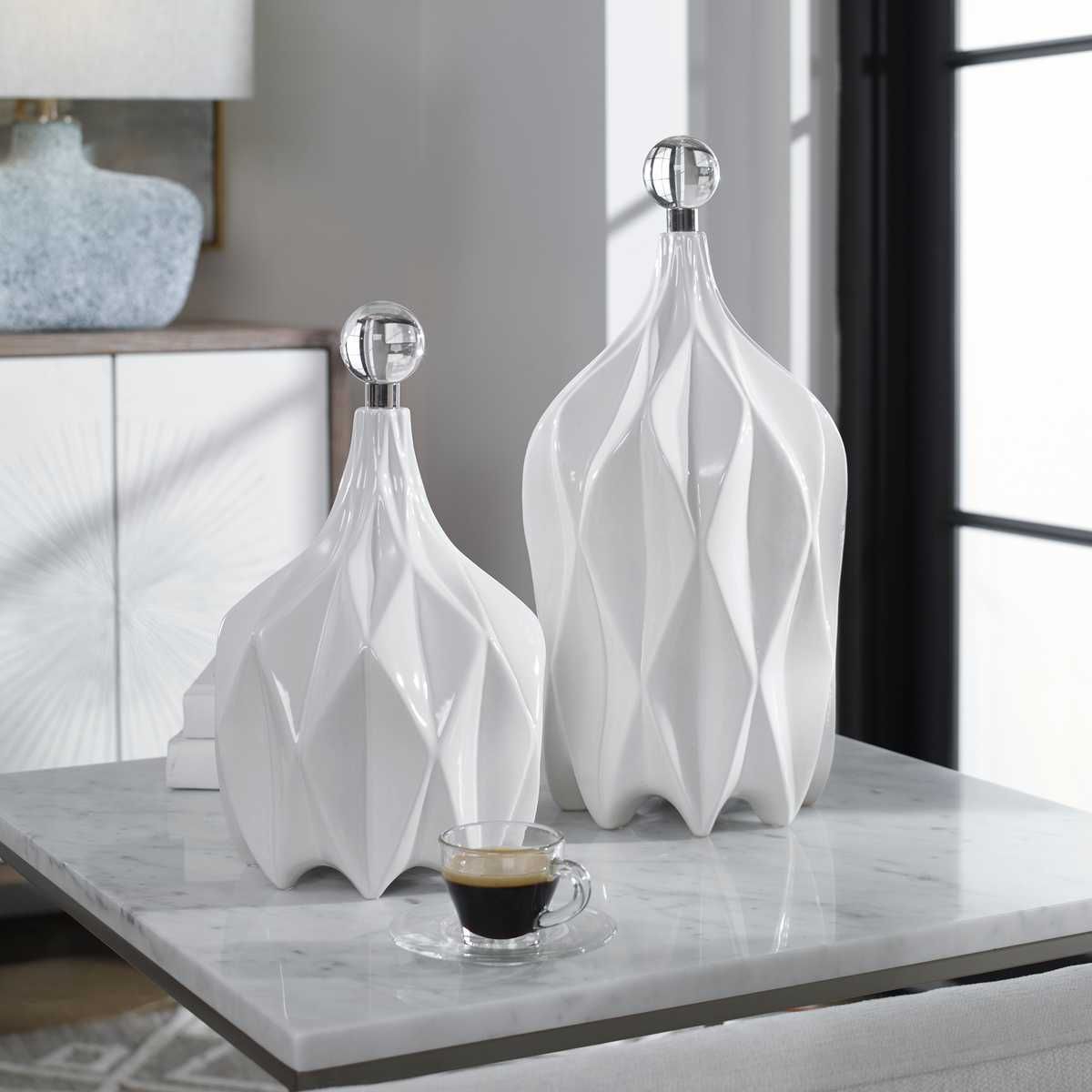Klara Bottles, White, S/2 - decor accents and accessories for every room | Image 1 | InSTYLE Home & Rugs