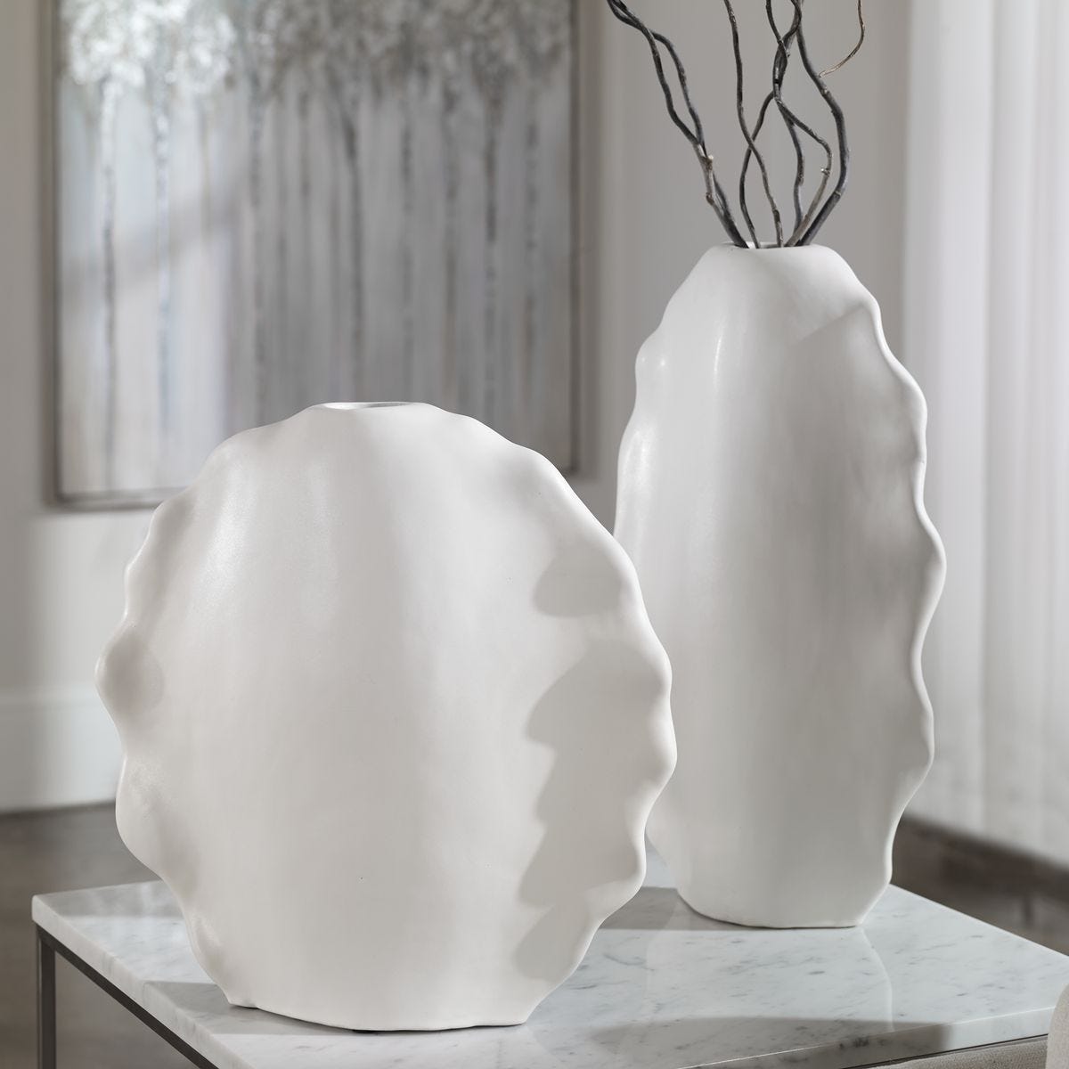 Ruffled Feathers Indoor-Outdoor Vases, White, S/2 - decor accents and accessories for every room | Image 1 | InSTYLE Home & Rugs