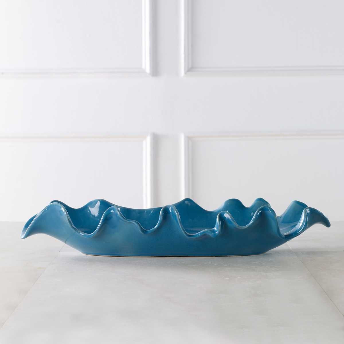 Ruffled Feathers Bowl, Blue - stylish decorative bowl to enhance your home decor | Image 1 | InSTYLE Home & Rugs