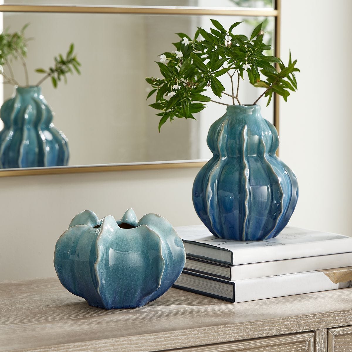 Ocean Wave Indoor-Outdoor Vases, S/2 - decor accents and accessories for every room | Image 1 | InSTYLE Home & Rugs