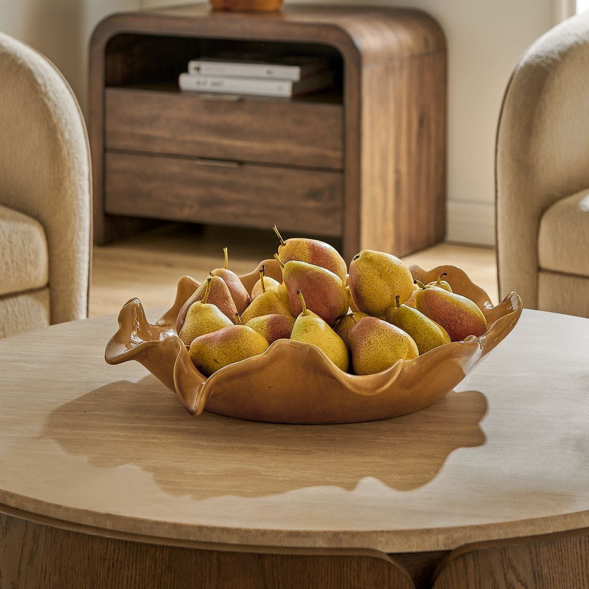 Golden Crest Ruffle Indoor-Outdoor Bowl - modern decorative bowl for displaying fruit or decorative items | Image 1 | InSTYLE Home & Rugs