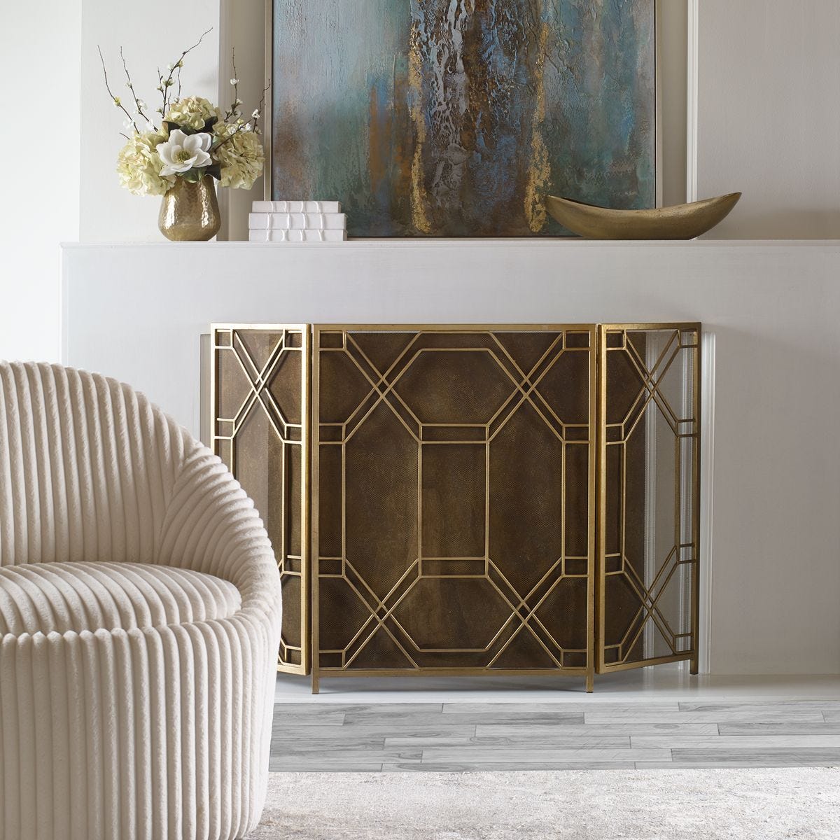 Rosen Fireplace Screen, Gold - stylish home accessories to complete your decor | Image 1 | InSTYLE Home & Rugs