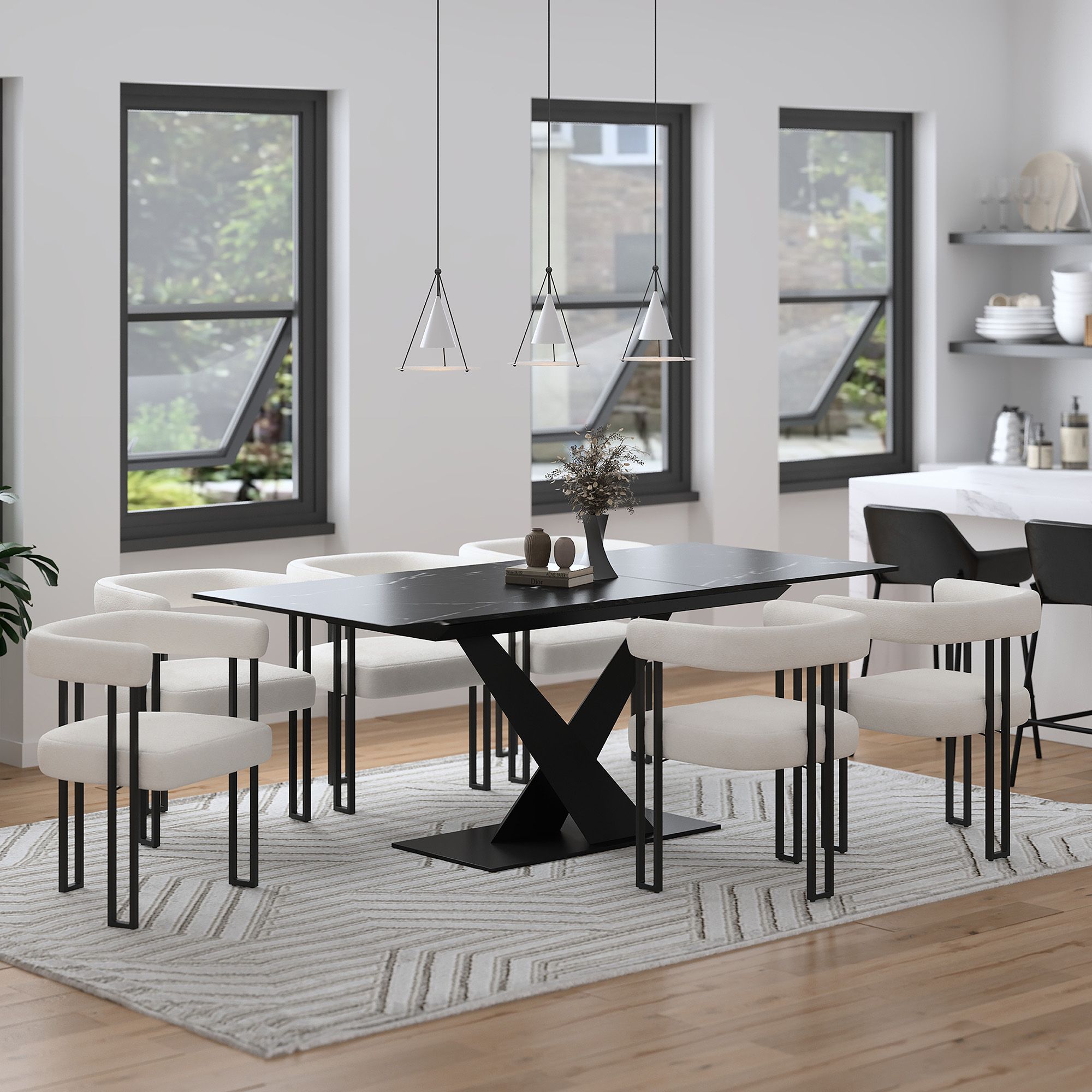 Julius and Scarlet 7pc Dining Set - elegant seating for dining areas | Image 1 | InSTYLE Home & Rugs
