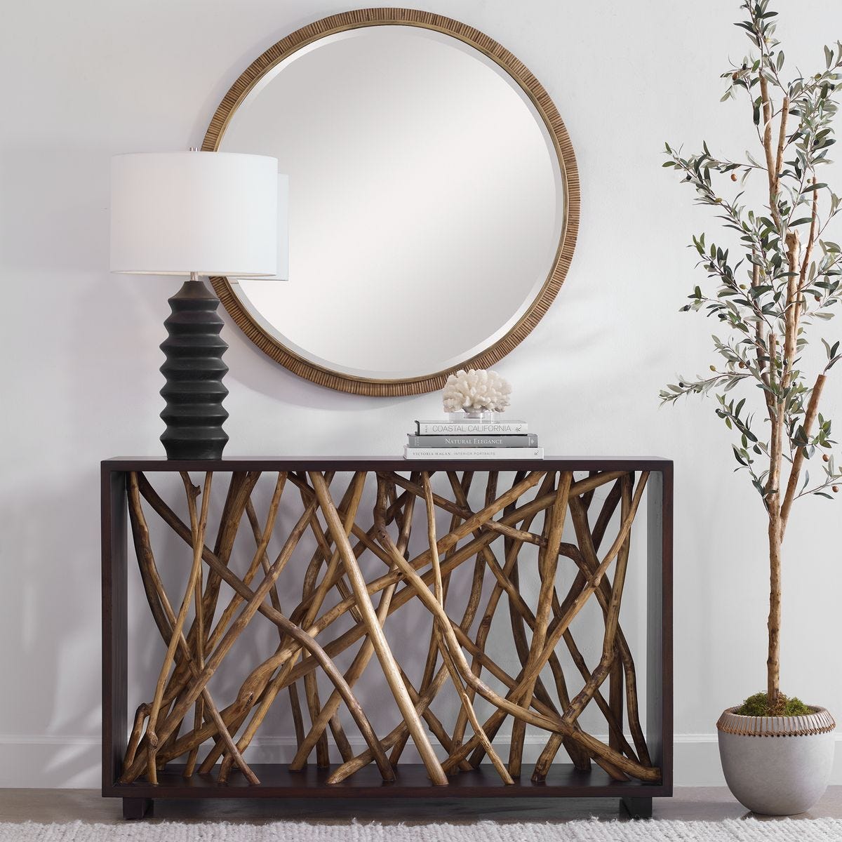 Teak Maze Console Table - compact console for organizing entryway or hallway essentials | Image 1 | InSTYLE Home & Rugs
