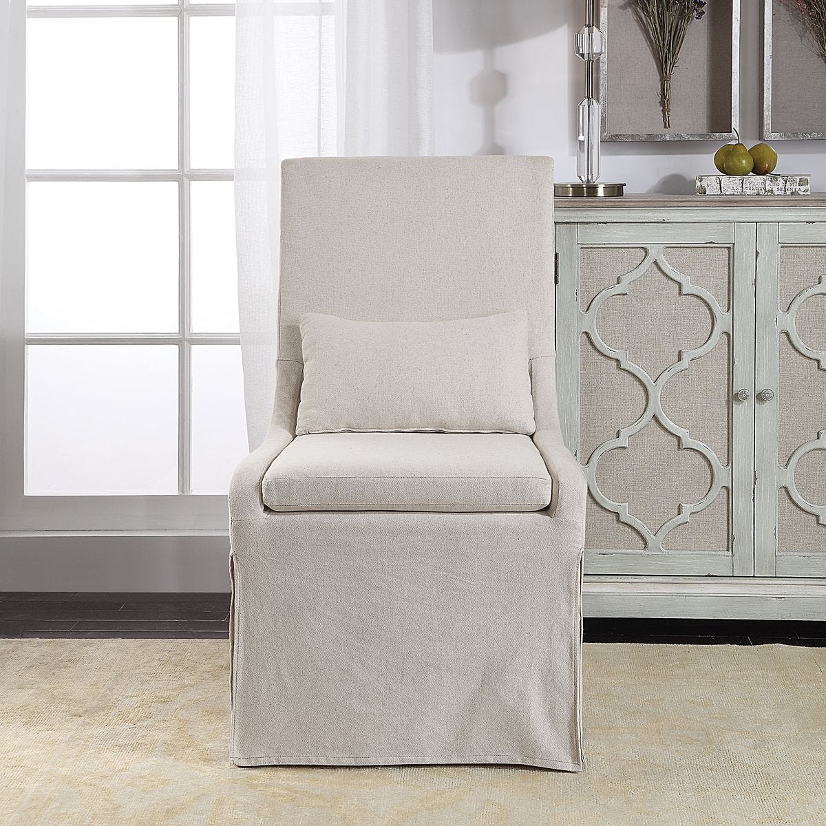 Coley Armless Chair, Linen - comfortable seating for dining and office spaces | Image 1 | InSTYLE Home & Rugs